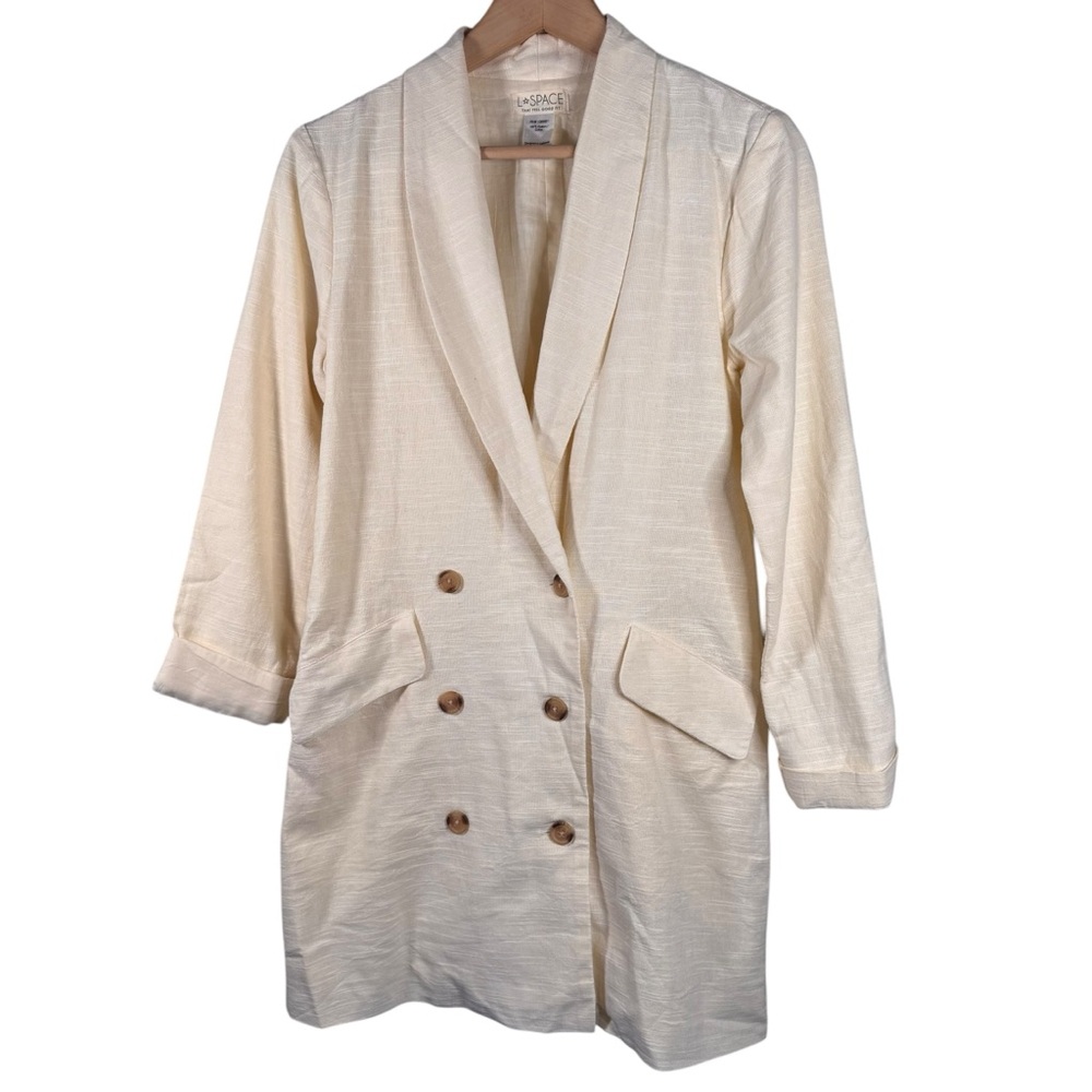 L*Space Jenna Blazer Dress Size Small Cotton Cream Ivory Double Breasted Jacket